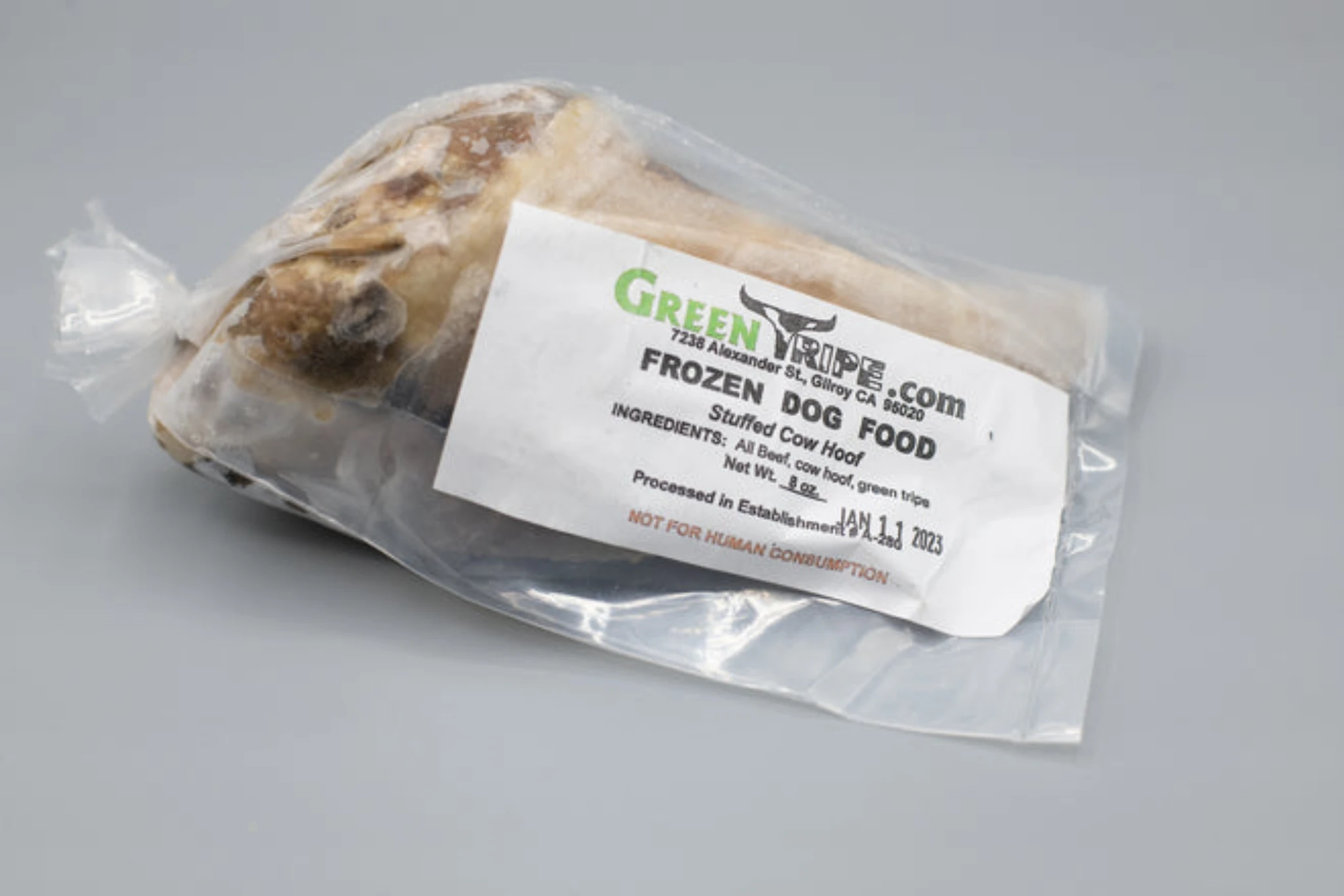 GreenTripe.Com Frozen Dog Food Stuffed Cow Hoof and Xkaliber