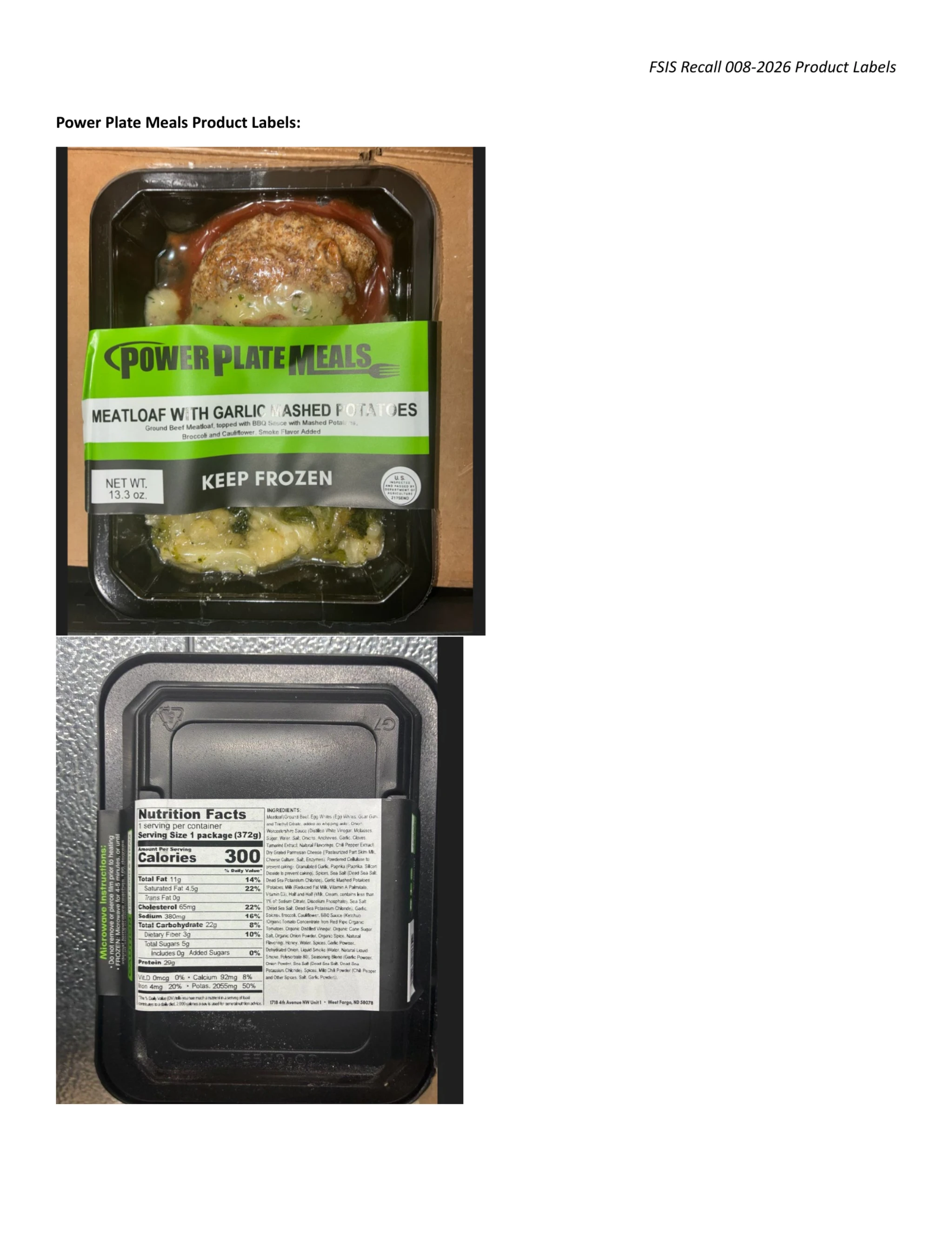 Power Plate Meals Meatloaf with Garlic Mashed Potatoes