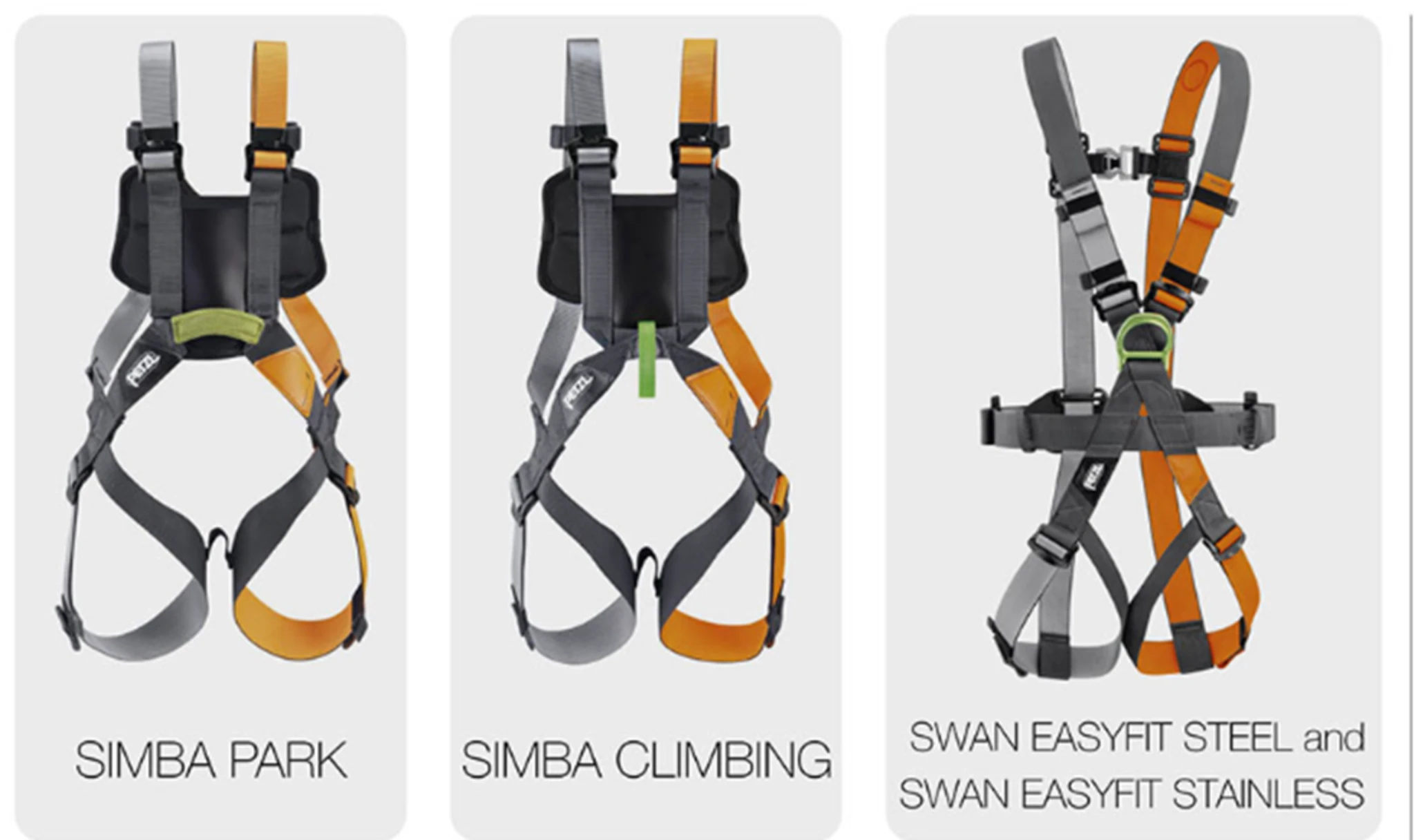 Petzl SIMBA and SWAN EASYFIT Harnesses