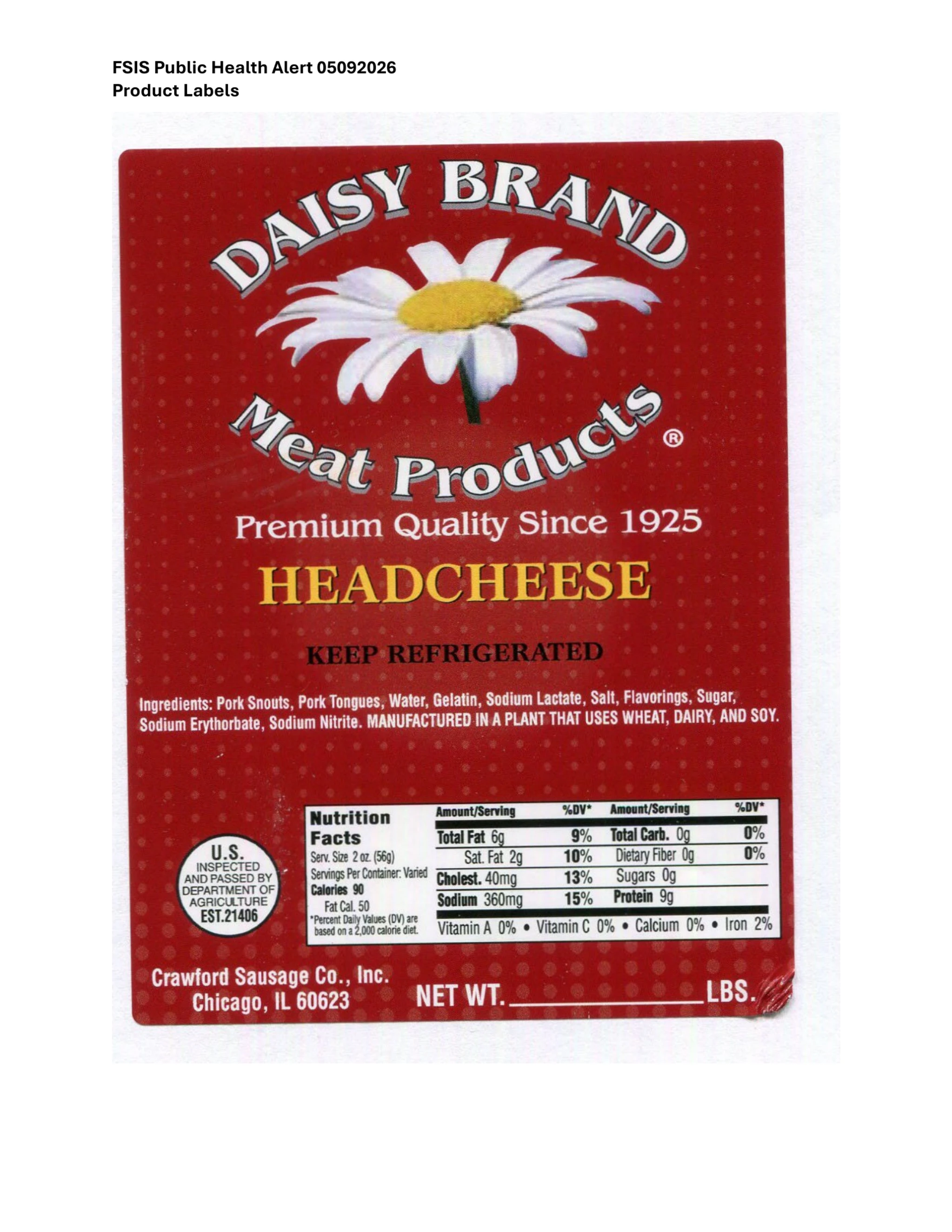 Daisy Brand Headcheese Deli Meat