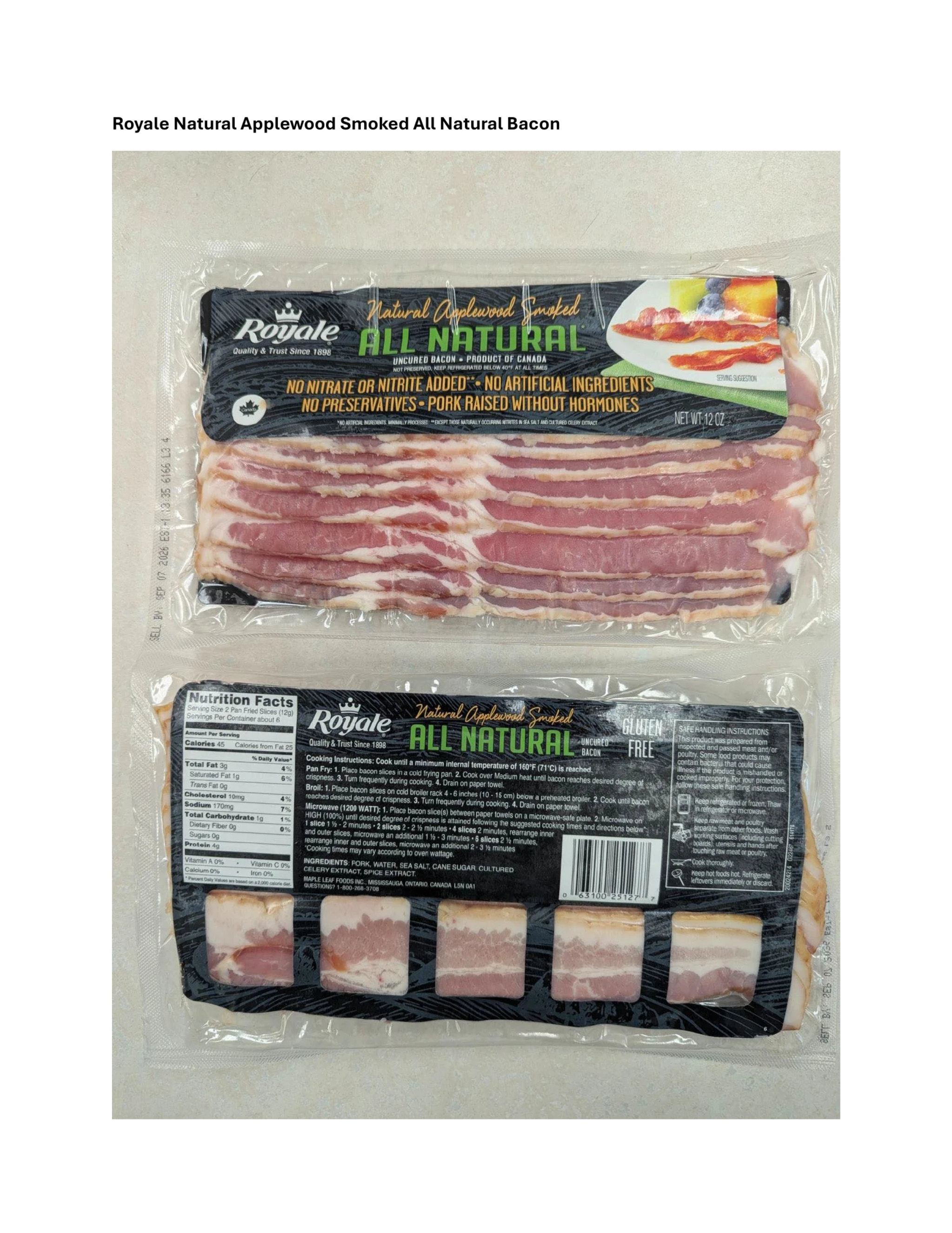 Royale and Top Valu Uncured Bacon