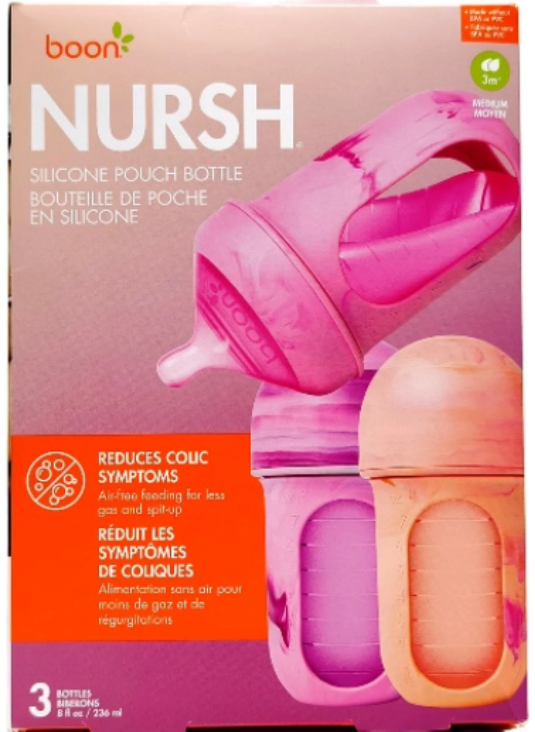Boon NURSH 8 oz Reusable Baby Bottles