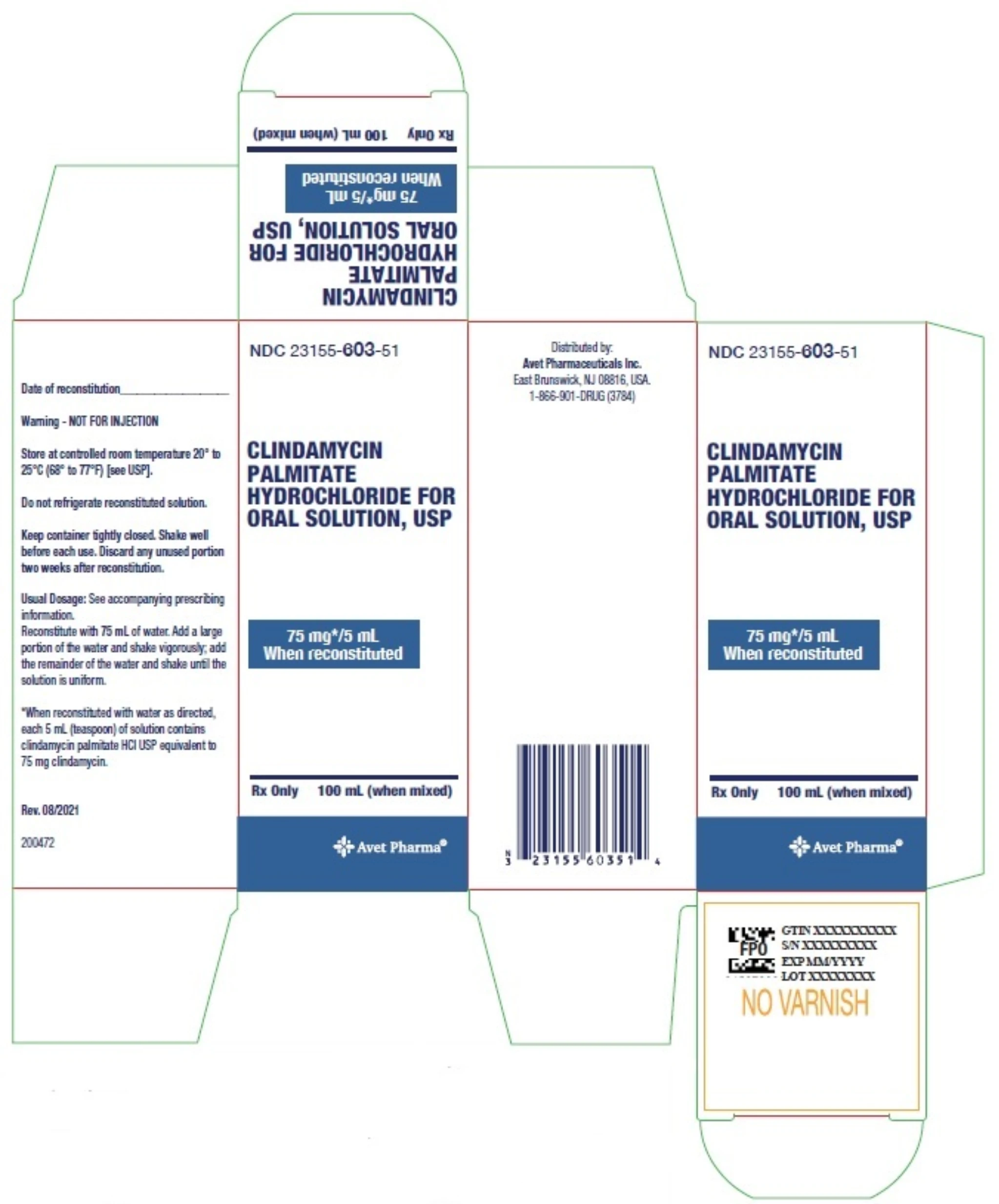 Avet Pharmaceuticals Clindamycin Palmitate Hydrochloride for Oral Solution