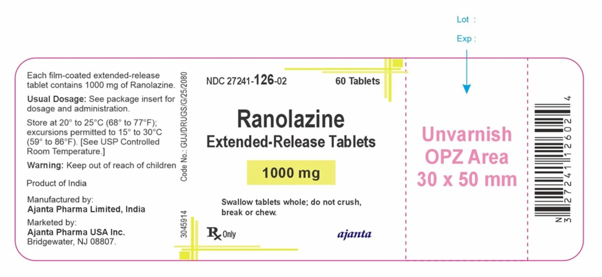 Ajanta Pharma Ranolazine Extended-Release Tablets