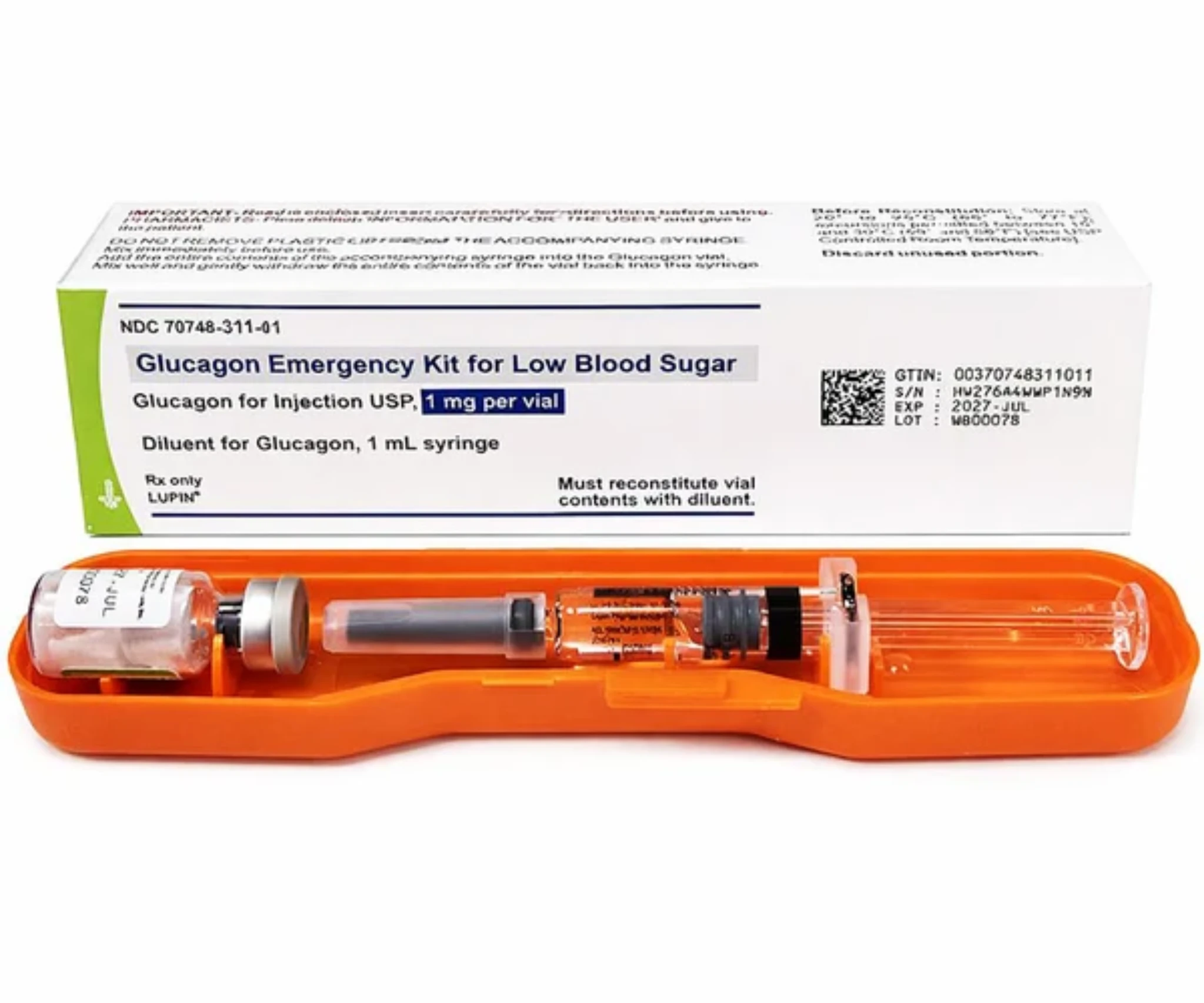 Lupin Pharmaceuticals Glucagon Emergency Kit for Low Blood Sugar
