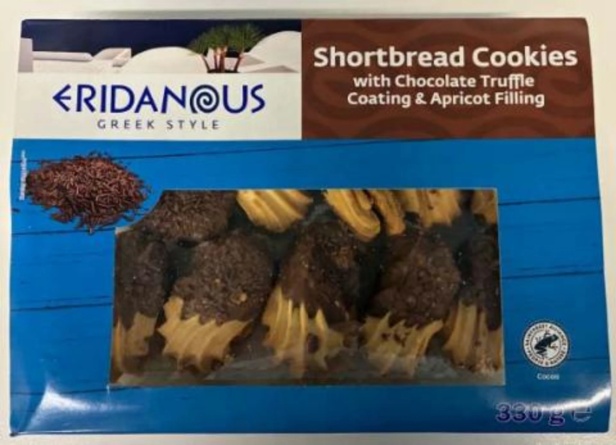 Eridanous Shortbread Cookies with Chocolate Truffle Coating & Apricot Filling