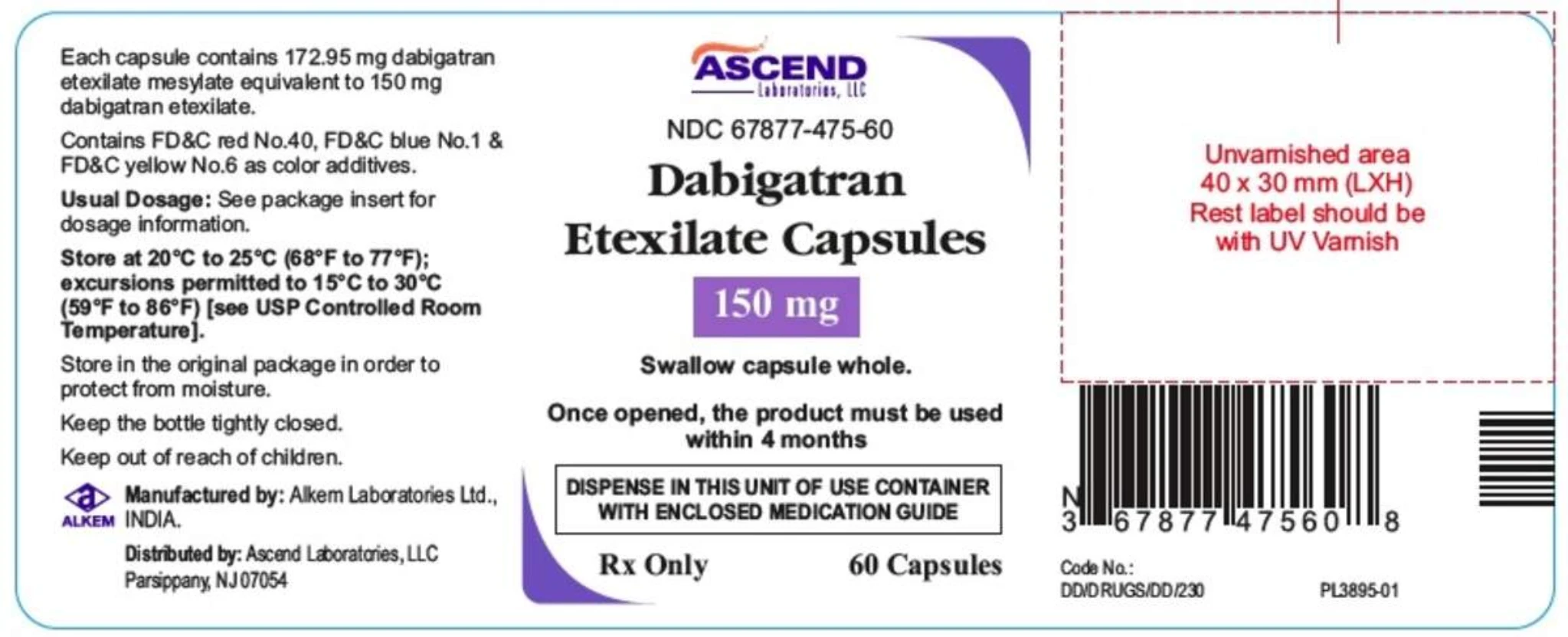 Ascend Laboratories: Multiple Dabigatran Etexilate Capsules