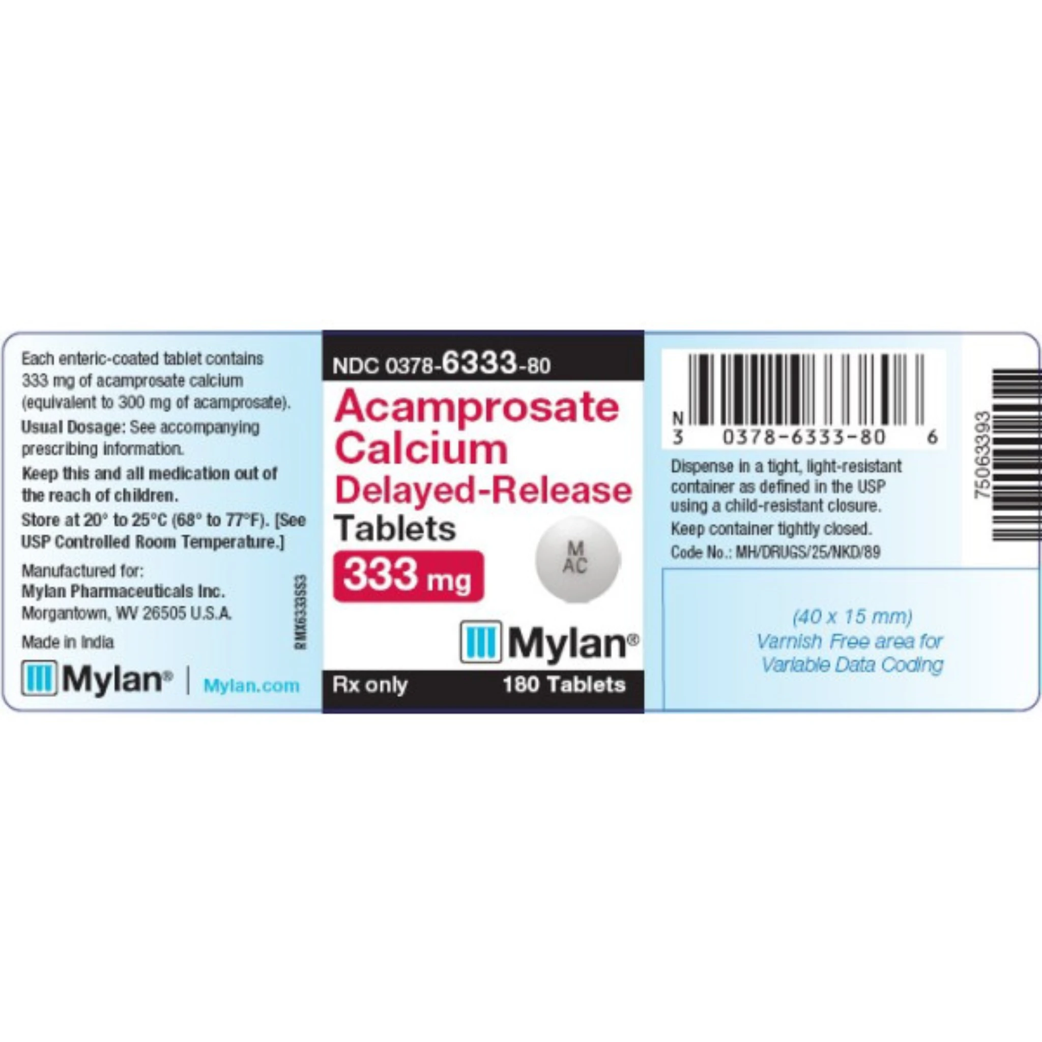 Mylan Acamprosate Calcium, Delayed-Release Tablets