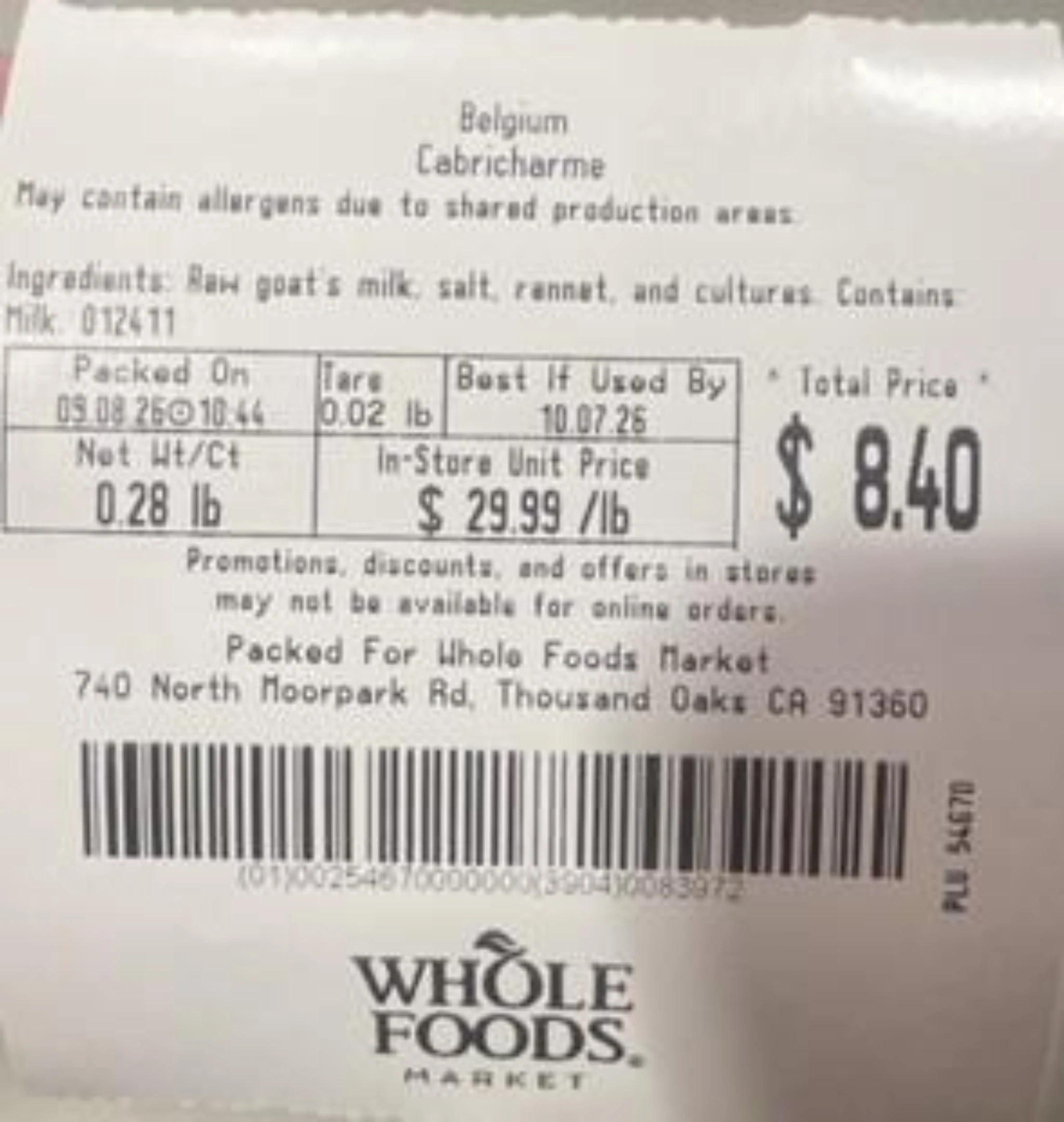 Fromagerie Coop de Mean Cabricharme and Belgium Cabricharme